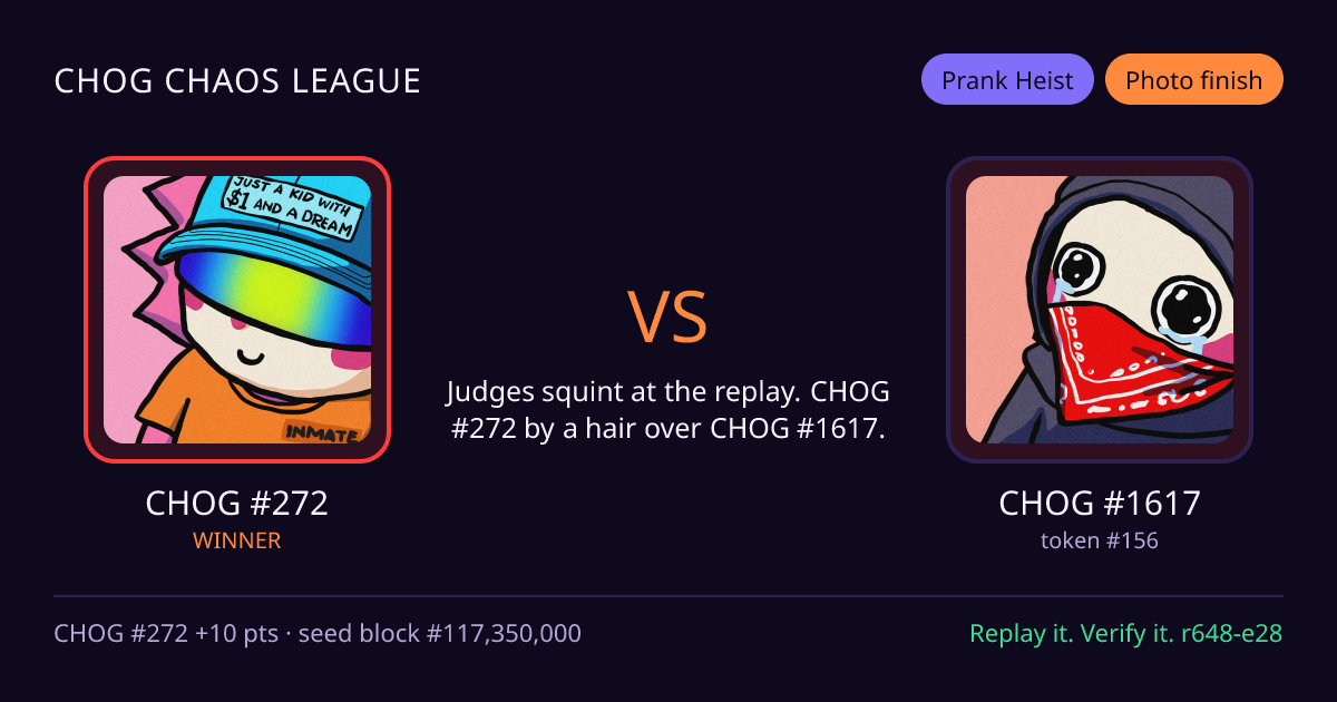 Highlight card: CHOG #272 versus CHOG #1617