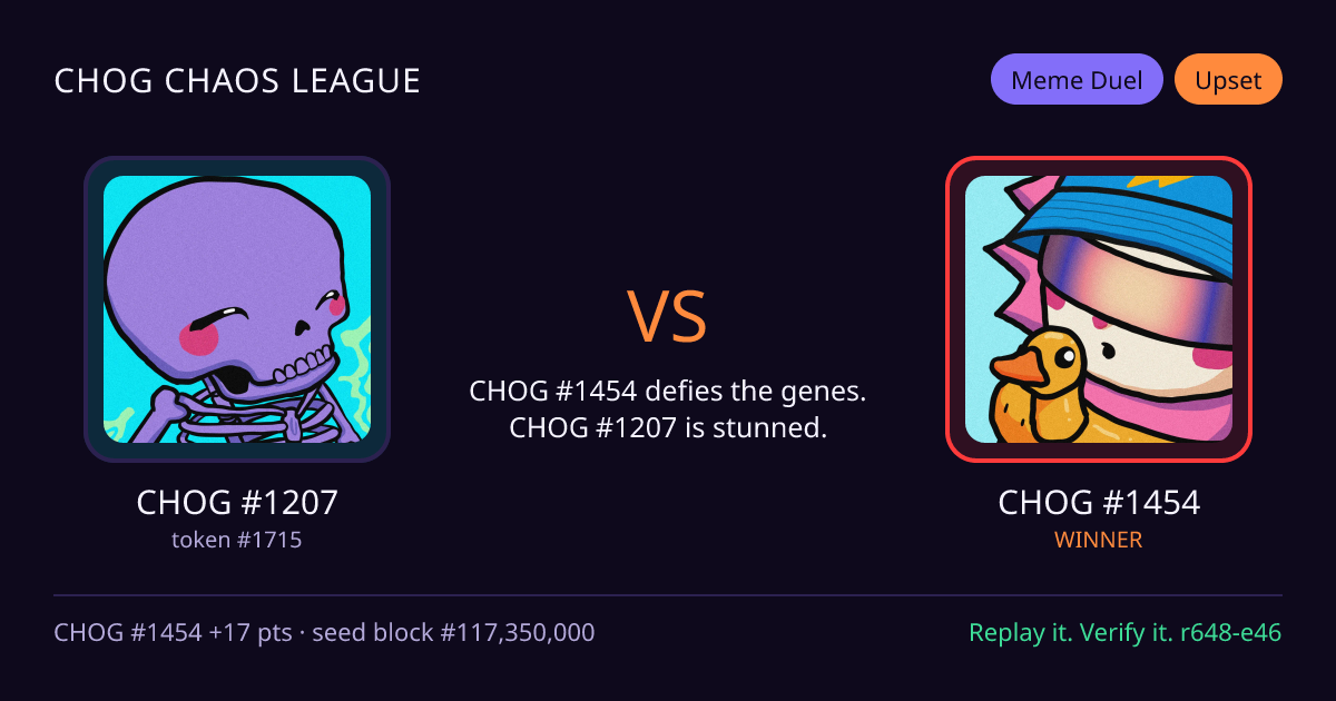 Highlight card: CHOG #1207 versus CHOG #1454