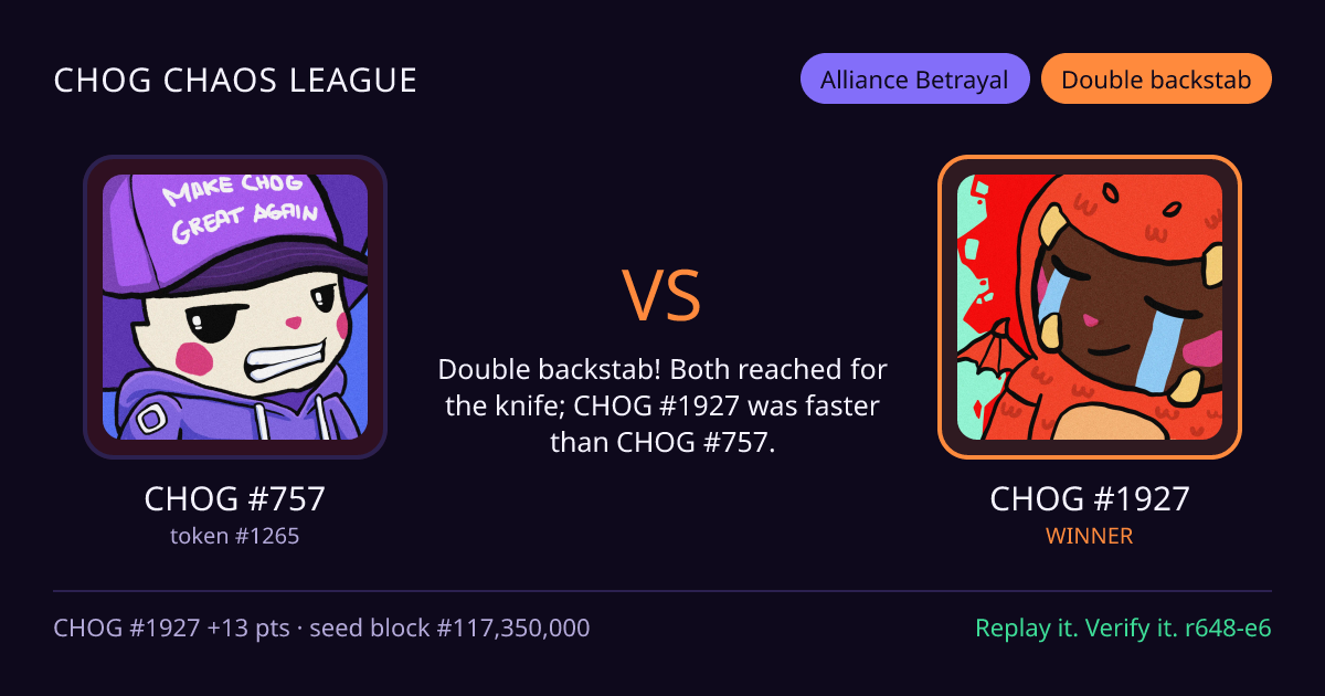 Highlight card: CHOG #757 versus CHOG #1927