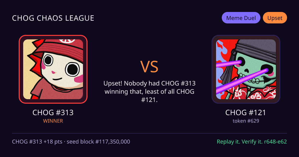 Highlight card: CHOG #313 versus CHOG #121