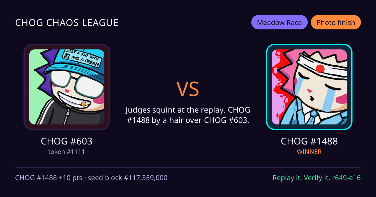 Highlight card: CHOG #603 versus CHOG #1488