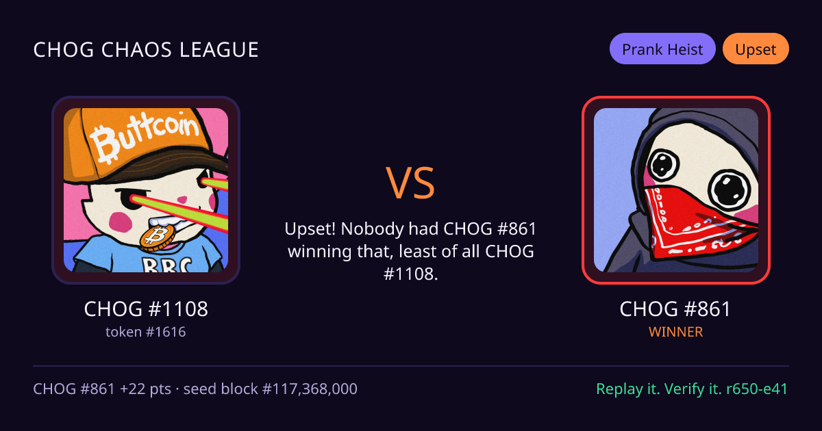 Highlight card: CHOG #1108 versus CHOG #861