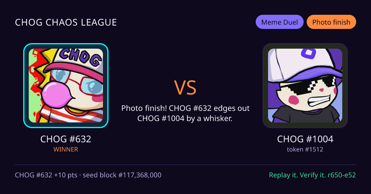 Highlight card: CHOG #632 versus CHOG #1004