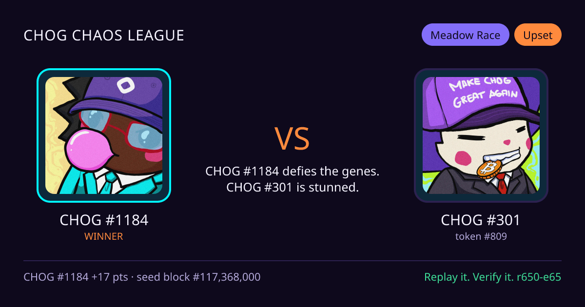 Highlight card: CHOG #1184 versus CHOG #301