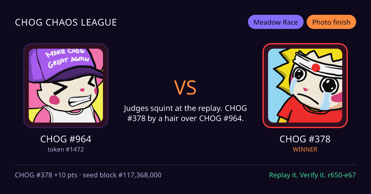 Highlight card: CHOG #964 versus CHOG #378