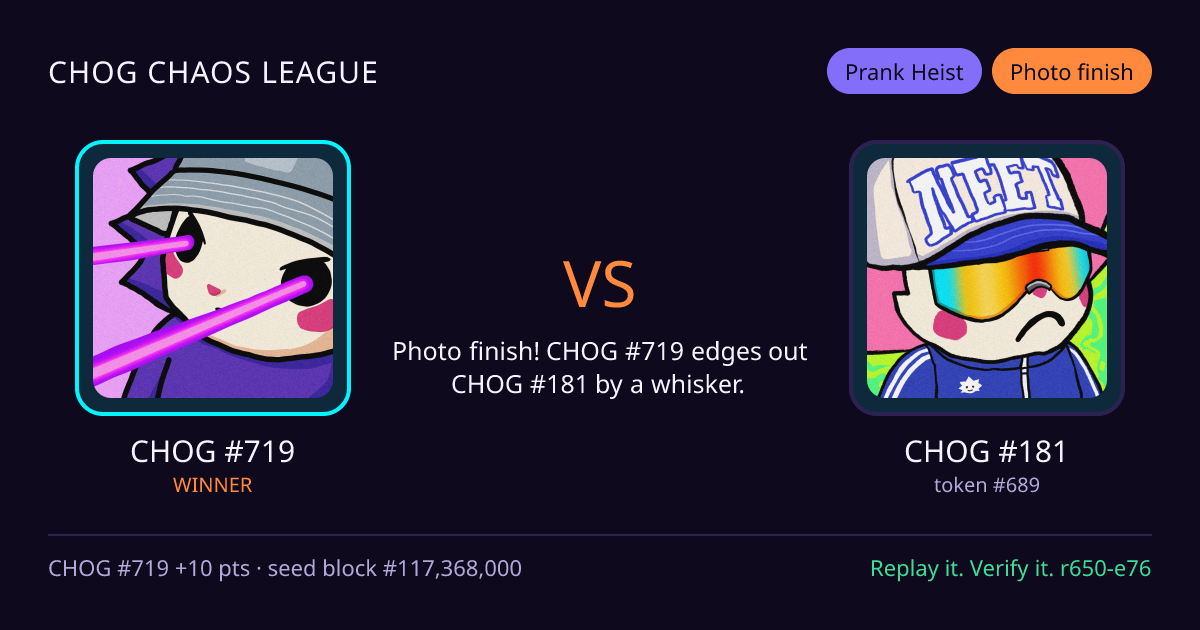 Highlight card: CHOG #719 versus CHOG #181