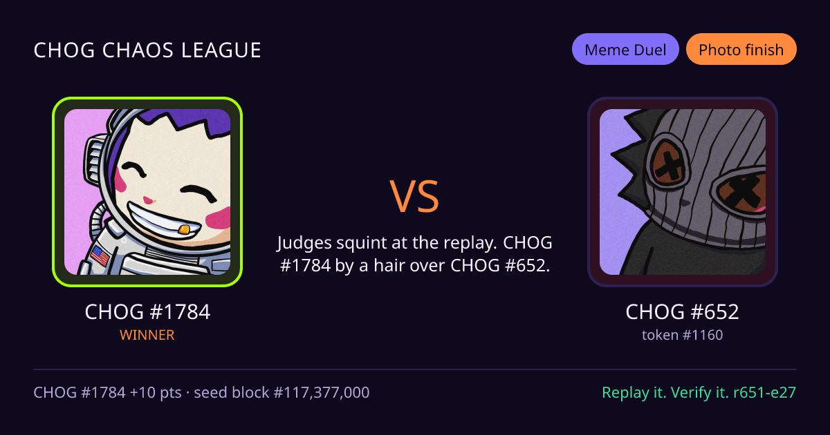 Highlight card: CHOG #1784 versus CHOG #652