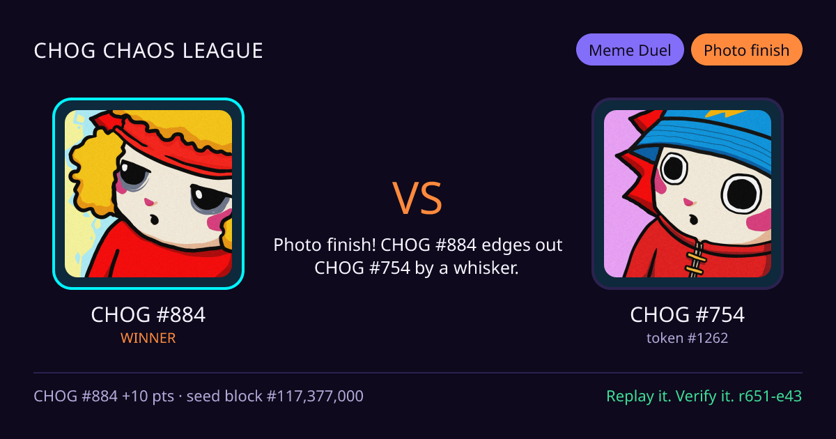 Highlight card: CHOG #884 versus CHOG #754