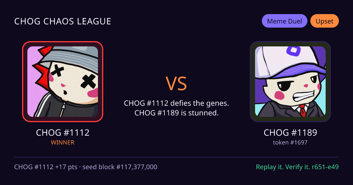 Highlight card: CHOG #1112 versus CHOG #1189