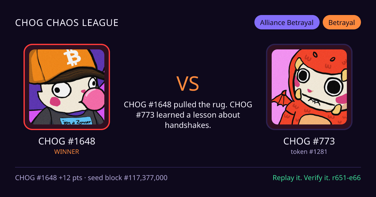 Highlight card: CHOG #1648 versus CHOG #773