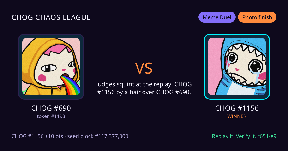 Highlight card: CHOG #690 versus CHOG #1156