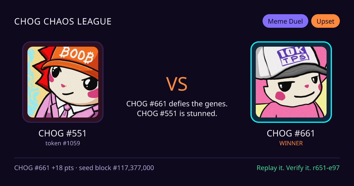 Highlight card: CHOG #551 versus CHOG #661