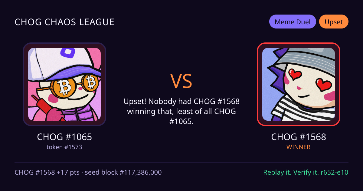 Highlight card: CHOG #1065 versus CHOG #1568