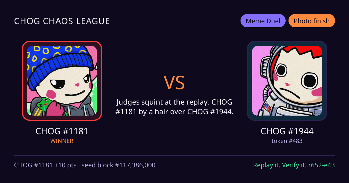 Highlight card: CHOG #1181 versus CHOG #1944