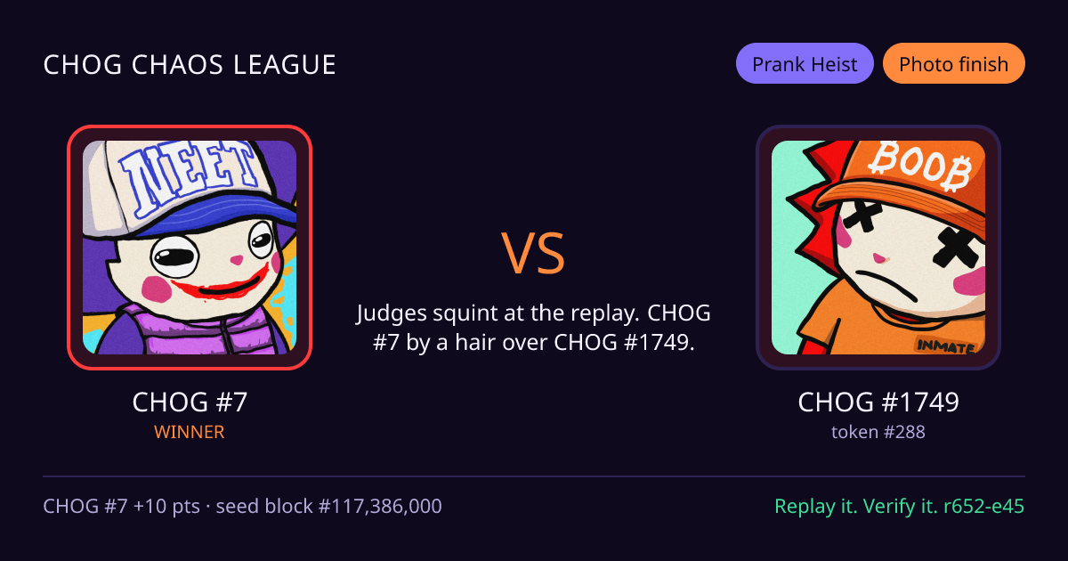 Highlight card: CHOG #7 versus CHOG #1749