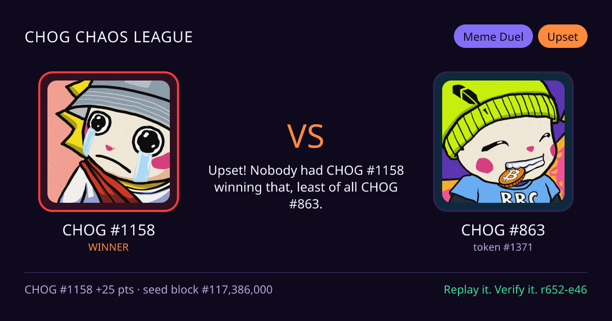 Highlight card: CHOG #1158 versus CHOG #863