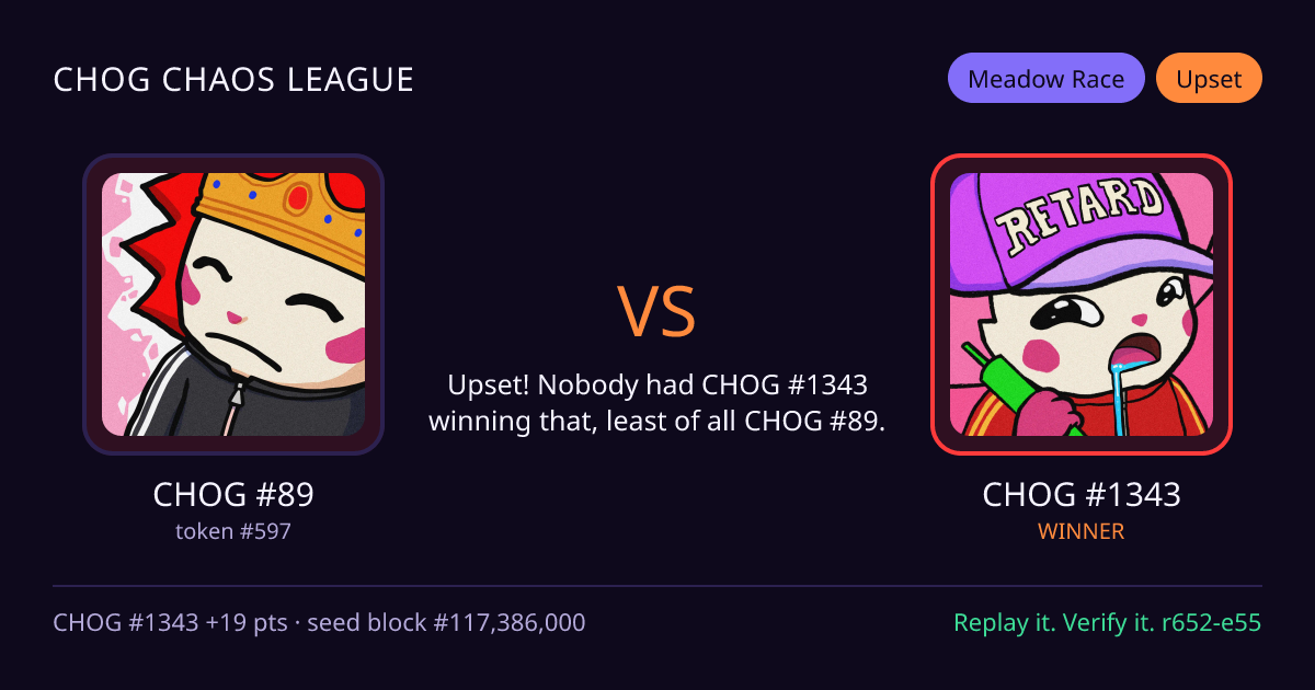 Highlight card: CHOG #89 versus CHOG #1343