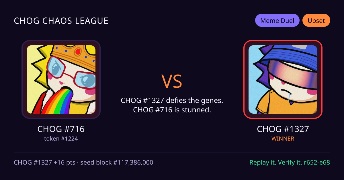 Highlight card: CHOG #716 versus CHOG #1327