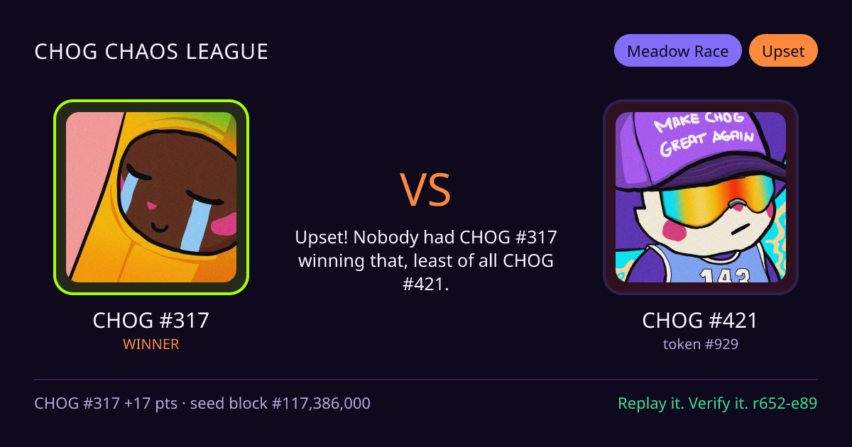 Highlight card: CHOG #317 versus CHOG #421