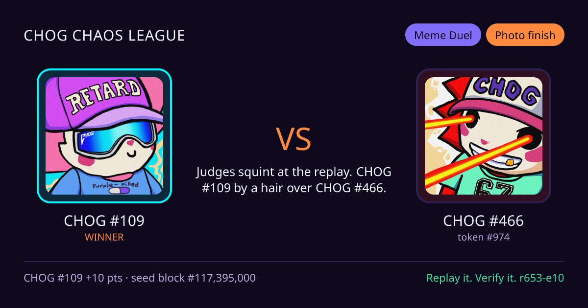 Highlight card: CHOG #109 versus CHOG #466