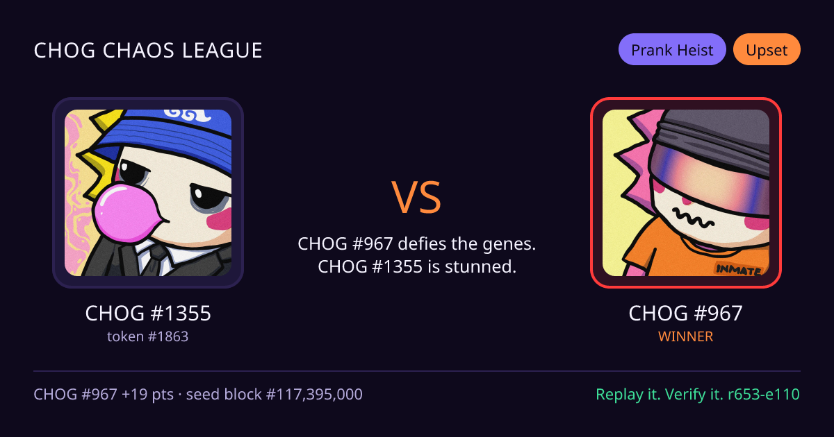 Highlight card: CHOG #1355 versus CHOG #967