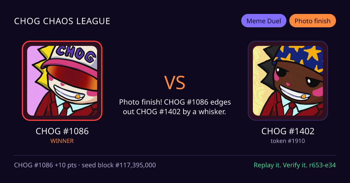 Highlight card: CHOG #1086 versus CHOG #1402