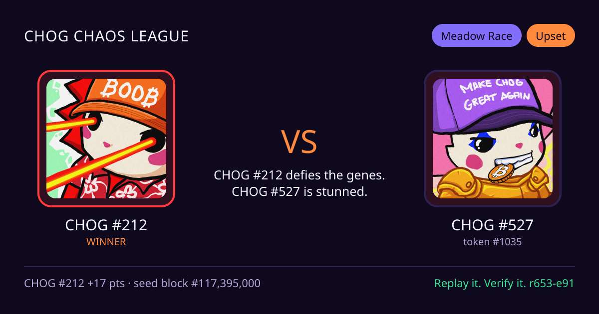 Highlight card: CHOG #212 versus CHOG #527